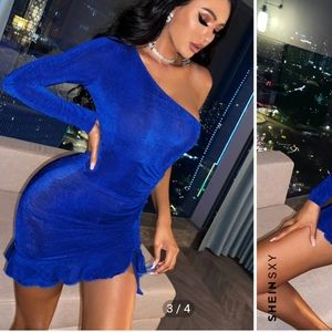 Blue one sleeve dress